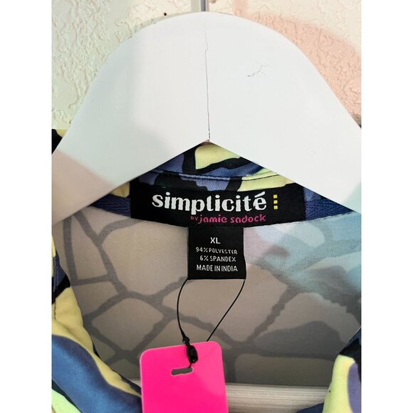 Simplicité By Jamie Sadock Multicolor Mosaic Print Polo Shirt XL Stretch Zip New - Picture 3 of 10